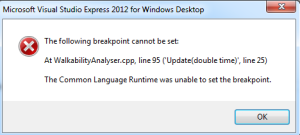 The Common Language Runtime was unable to set the break point error